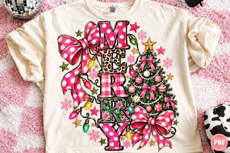 Merry Christmas Pink Bow PNG | Coquette Christmas Tree Png