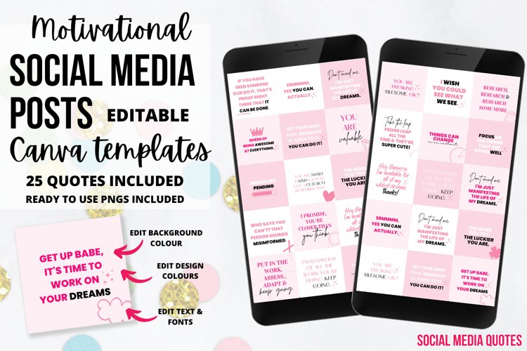 Pink Motivational Instagram Quotes Canva Templates