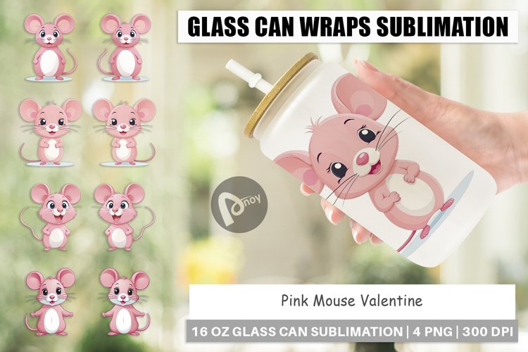 Glass Can Wraps Pink Mouse Valentine example image 1