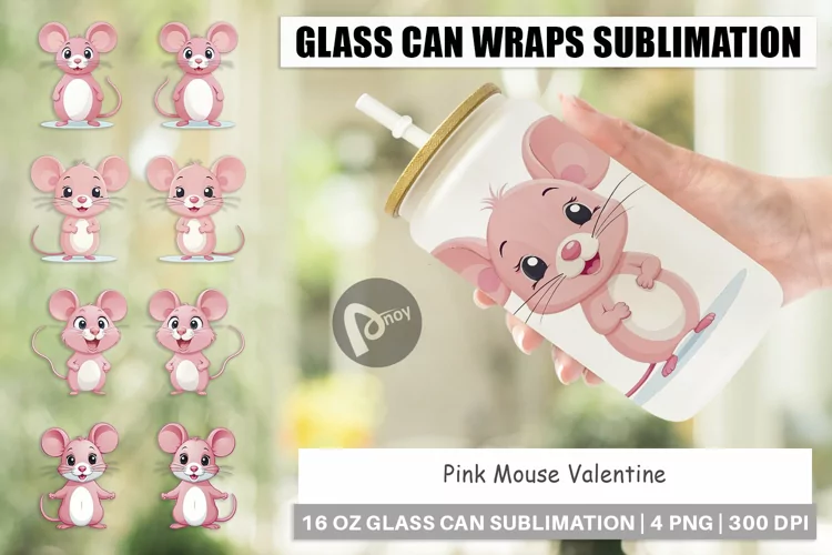 Glass Can Wraps Pink Mouse Valentine