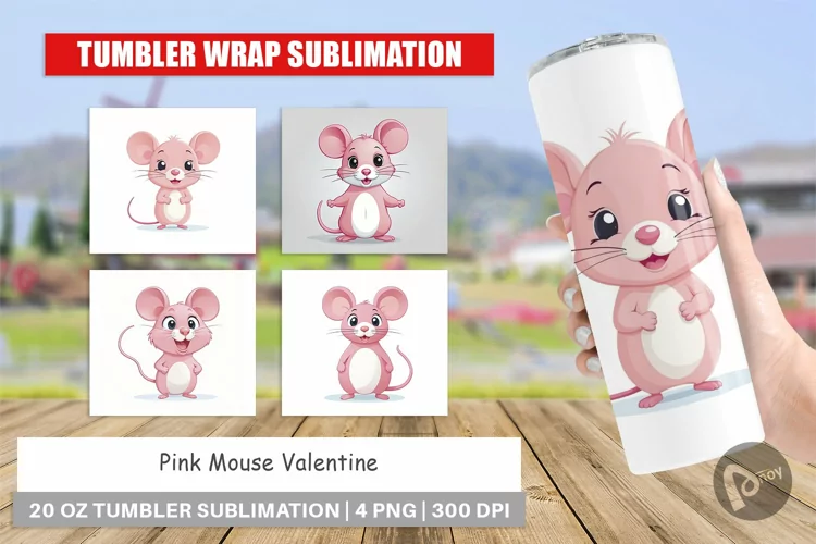Tumbler Pink Mouse Valentine