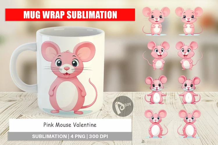 Mug Wrap Design Pink Mouse Valentine