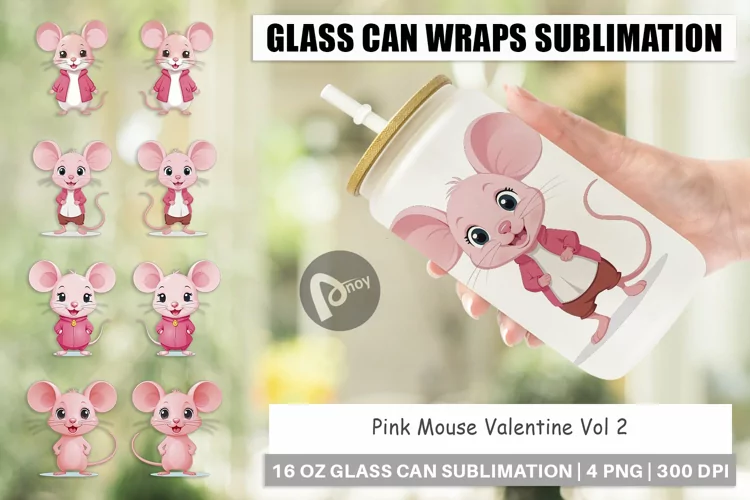 Glass Can Wraps Pink Mouse Valentine