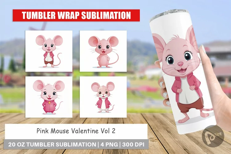 Tumbler Pink Mouse Valentine