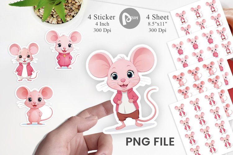 Pink Mouse Valentine Sticker example image 1