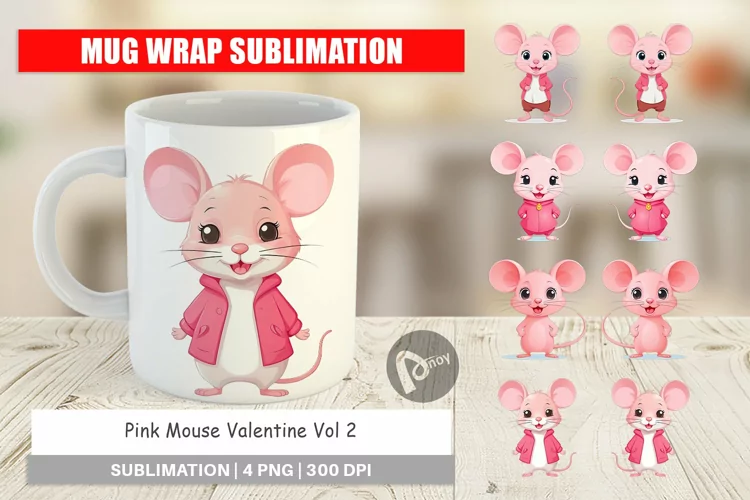 Mug Wrap Design Pink Mouse Valentine