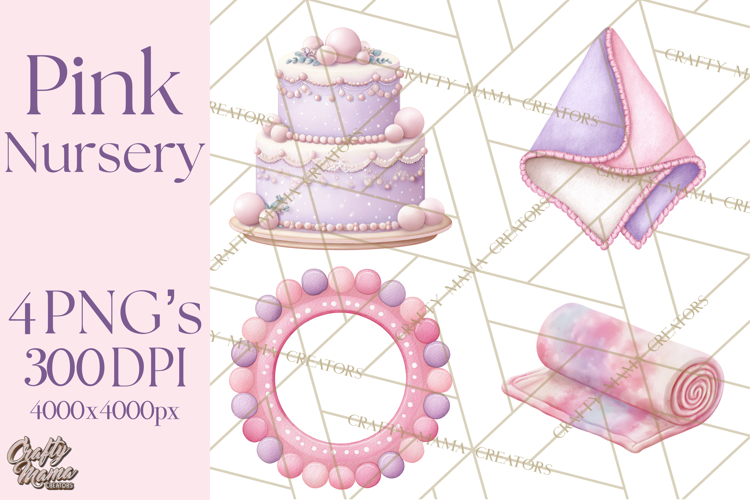 Baby Nursery Clipart PNG, Pink Purple Baby Shower Decor