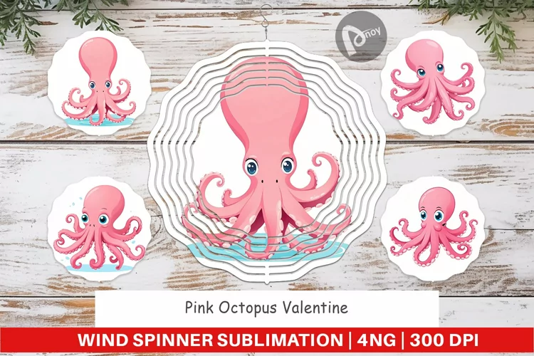 Wind Spinner Pink Octopus Valentine