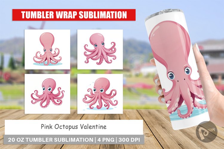 Tumbler Pink Octopus Valentine example image 1