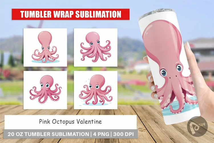 Tumbler Pink Octopus Valentine