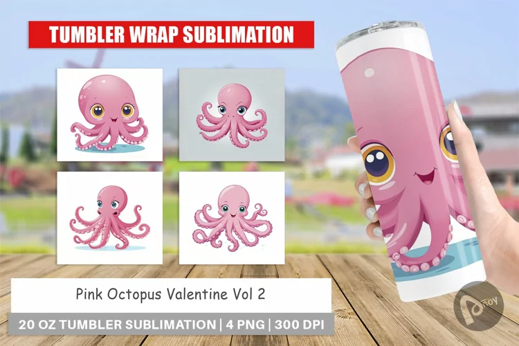 Tumbler Pink Octopus Valentine