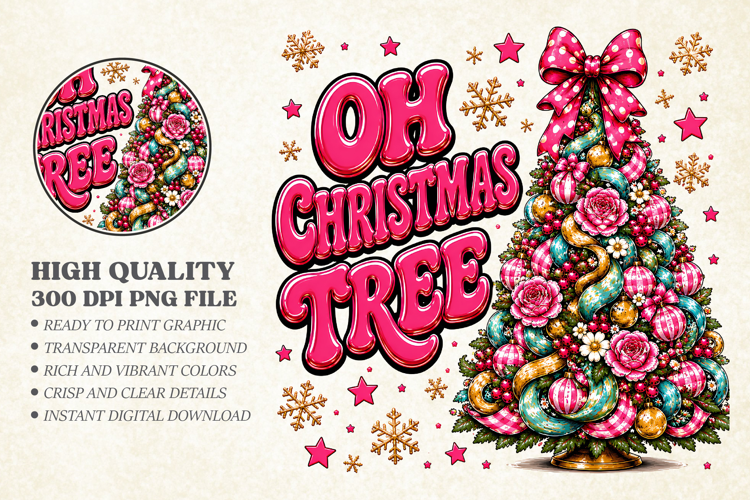 Pink Oh Christmas Tree Coquette Holiday PNG, Holiday