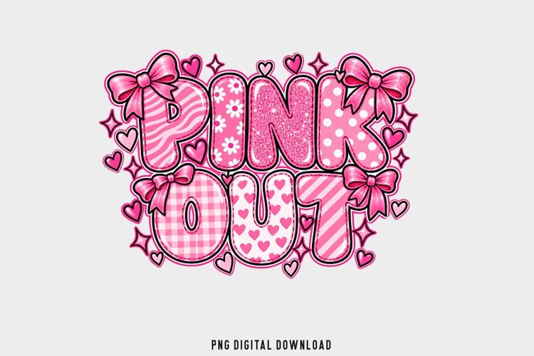 PINK OUT Coquette Sublimation Design, october png example image 1