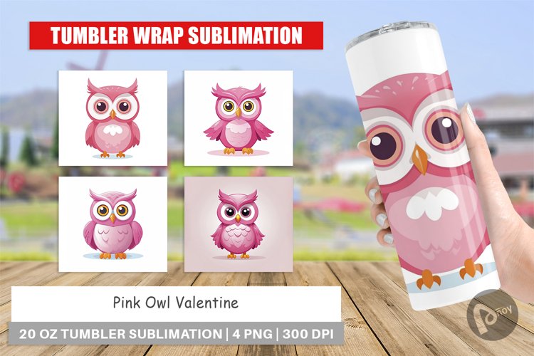 Tumbler Pink Owl Valentine example image 1