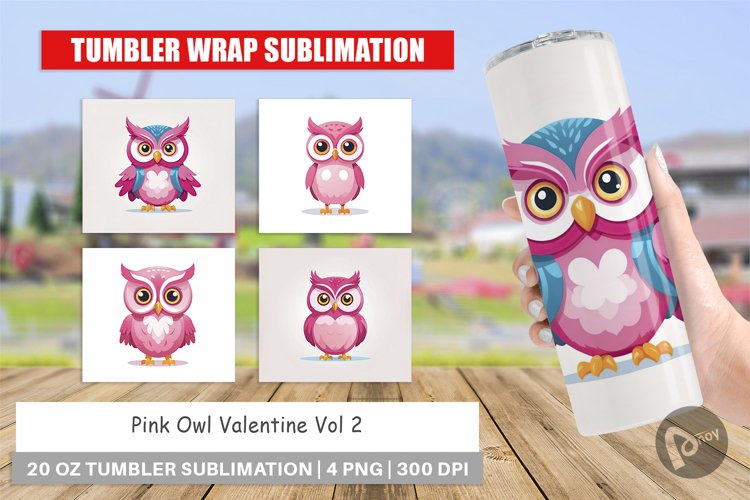 Tumbler Pink Owl Valentine example image 1