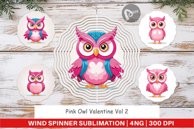 Wind Spinner Pink Owl Valentine example image 1