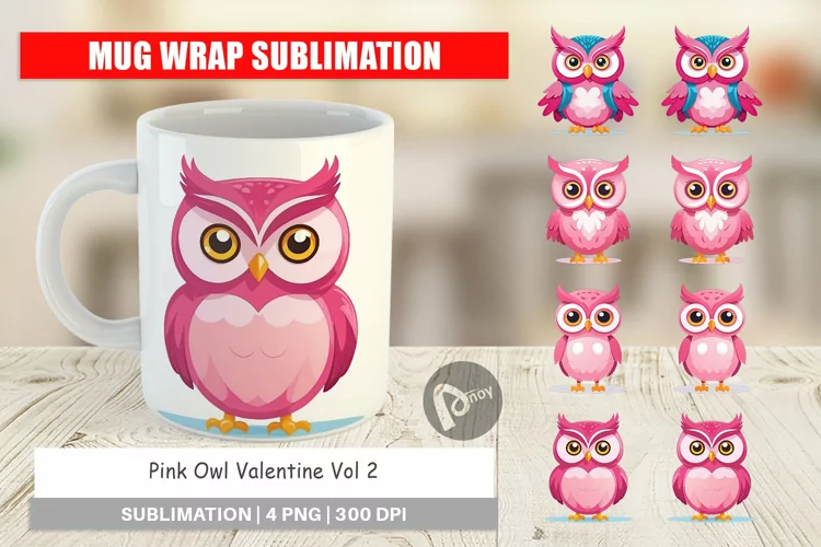 Mug Wrap Design Pink Owl Valentine