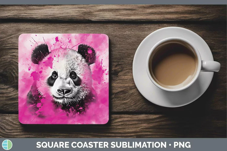 Pink Panda Square Coaster Sublimation Coaster Designs