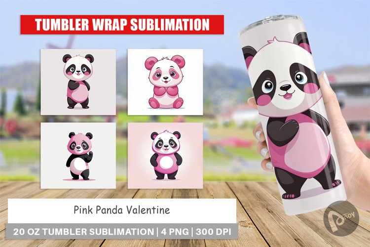 Tumbler Pink Panda Valentine example image 1