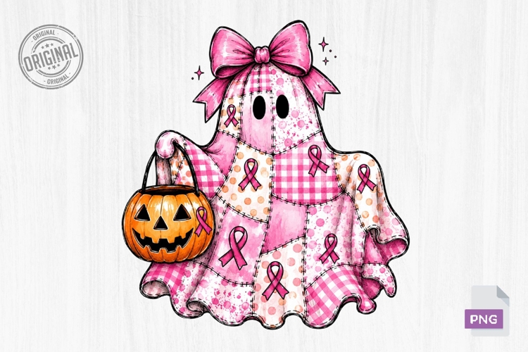 Pink Patchwork Ghost Halloween PNG example image 1