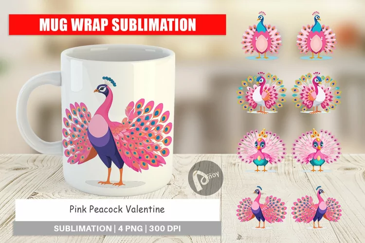 Mug Wrap Design Pink Peacock Valentine