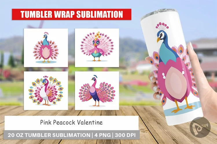 Tumbler Pink Peacock Valentine