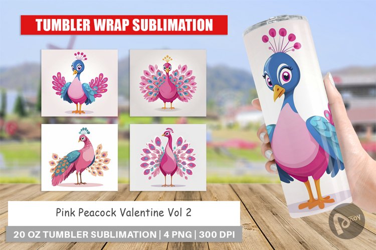 Tumbler Pink Peacock Valentine example image 1