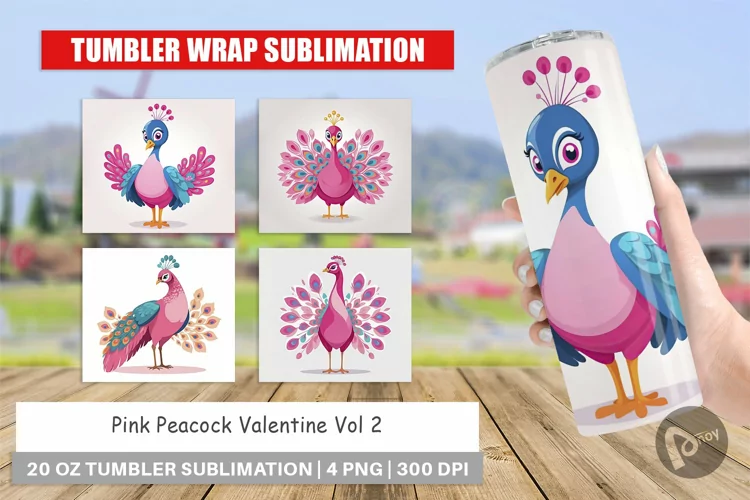 Tumbler Pink Peacock Valentine