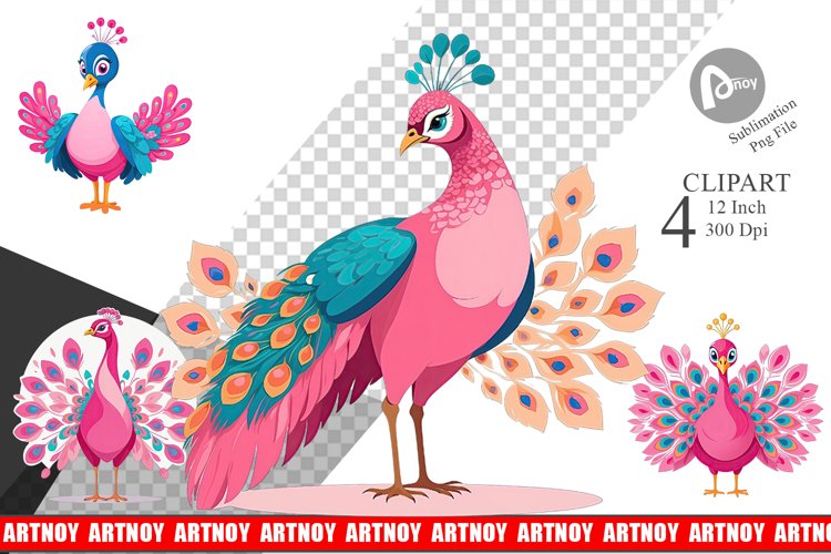 Pink Peacock Valentine Clipart