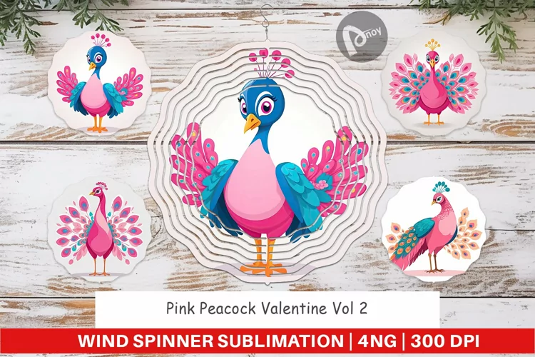Wind Spinner Pink Peacock Valentine