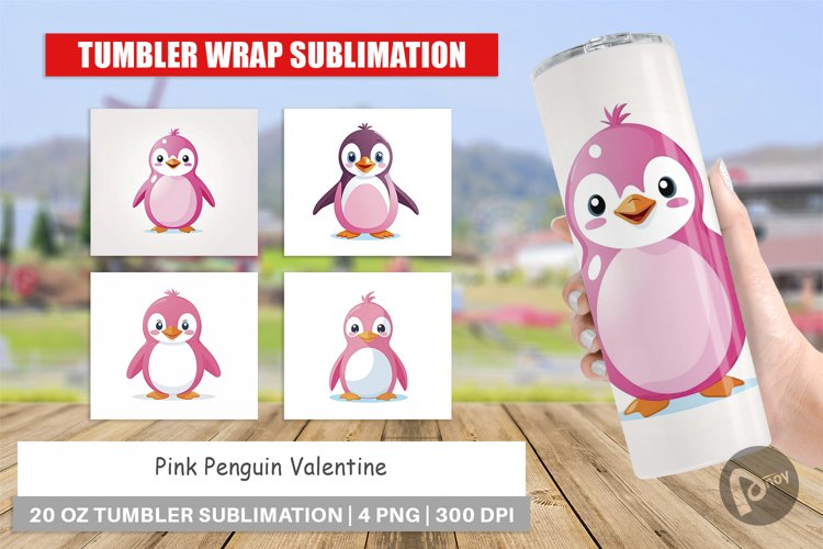 Tumbler Pink Penguin Valentine