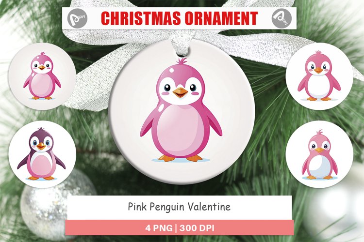 Ornament Pink Penguin Valentine example image 1