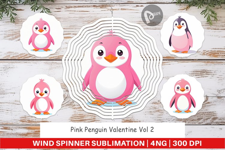 Wind Spinner Pink Penguin Valentine example image 1