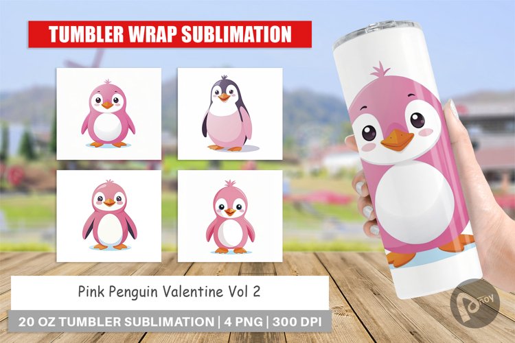 Tumbler Pink Penguin Valentine
