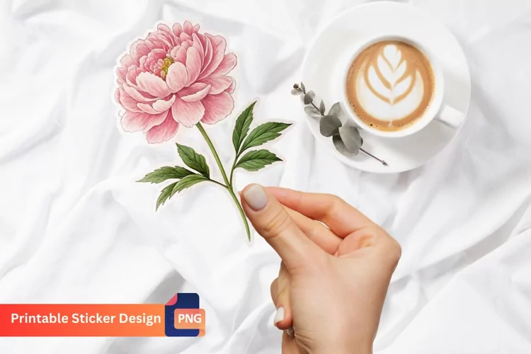 Pink Peony Flower Sticker, Floral Sticker, Peony Decor Art