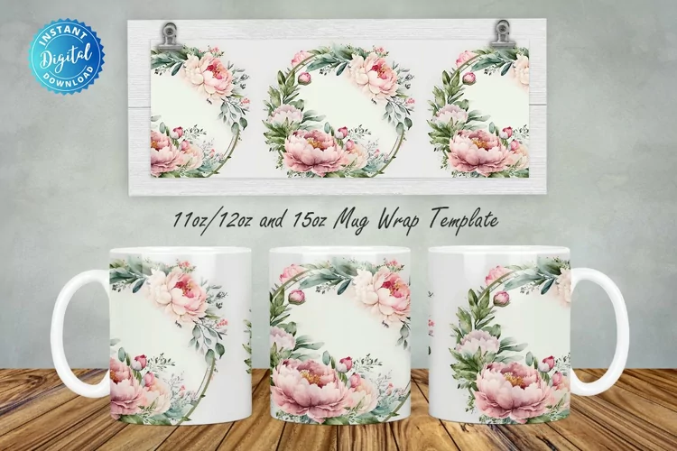 Watercolor Pink Peony Round 11, 12 & 15 Oz Mug Sublimation