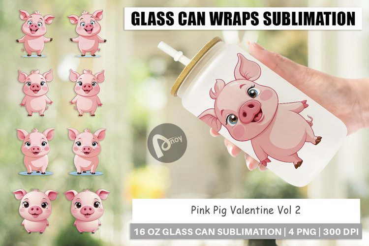 Glass Can Wraps Pink Pig Valentine