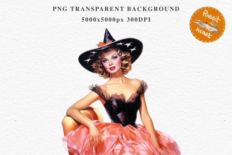Pink Pin Up Halloween Clipart Lady Retro Women PNG Girl Art