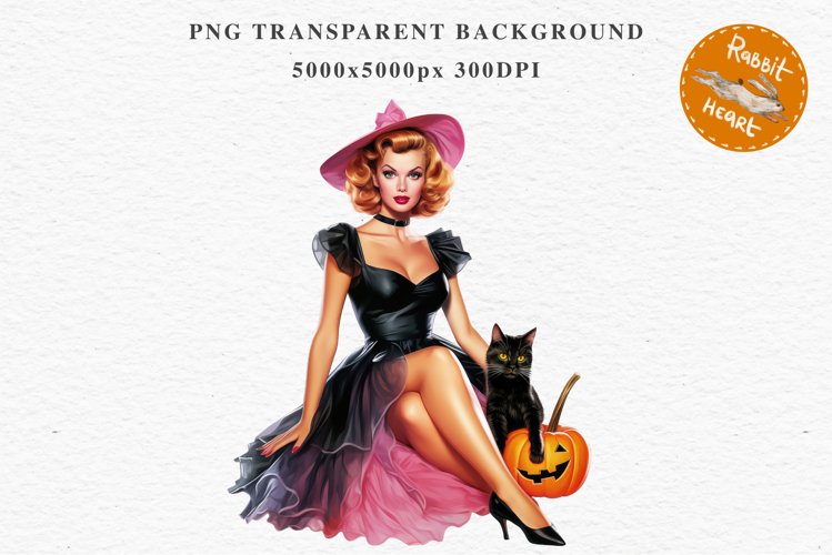 Pink Pin Up Halloween Clipart Lady Retro Women PNG Girl Art