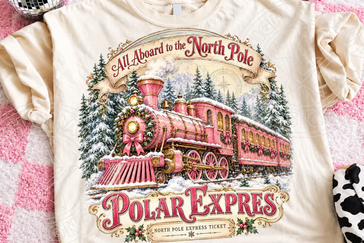 Pink Polar Express Christmas Train PNG