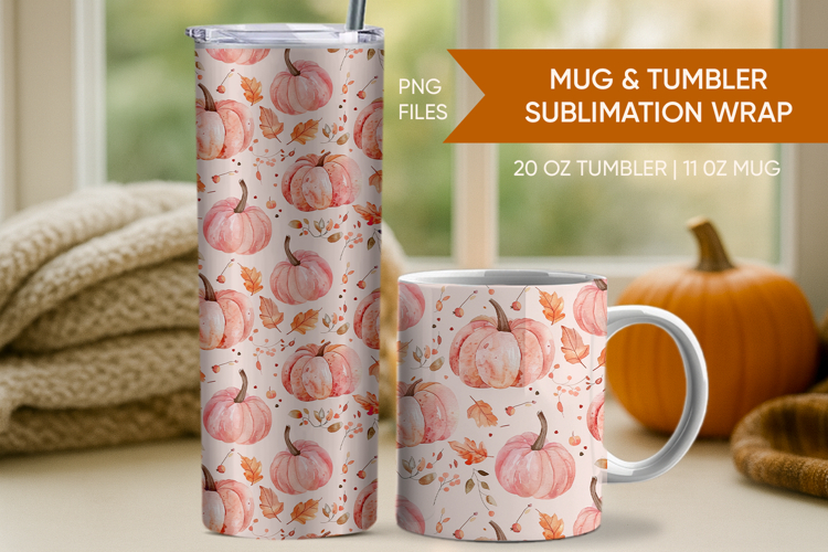 Pink pumpkin tumbler wrap, Pink pumpkin mug wrap, fall wrap