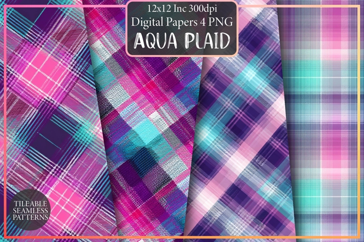 Pink Purple, & Aqua Plaid Pattern Design, Sublimation Design