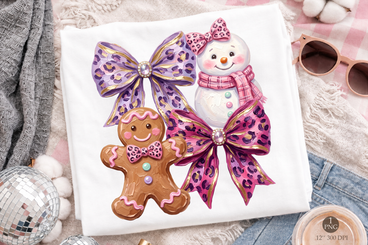 Pink Purple Leopard Christmas PNG, Coquette Bow