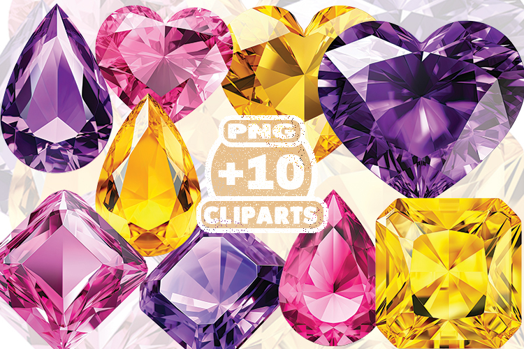 Pink Purple Yellow Diamond Clipart | Gemstone Crystal PNG