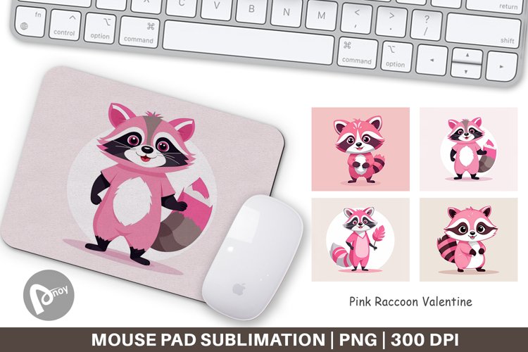 Mouse Pad Pink Raccoon Valentine