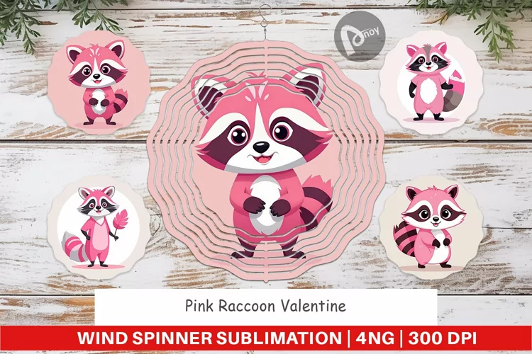Wind Spinner Pink Raccoon Valentine