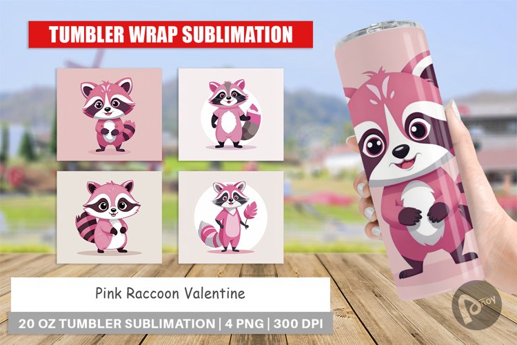 Tumbler Pink Raccoon Valentine