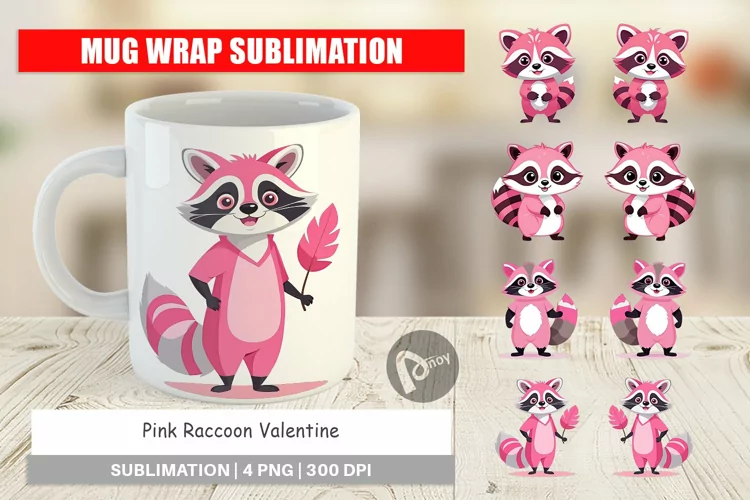 Mug Wrap Design Pink Raccoon Valentine