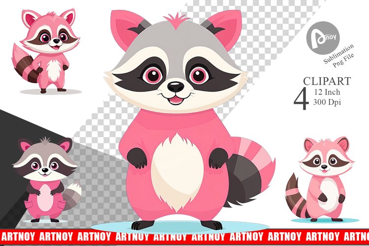 Pink Raccoon Valentine Clipart