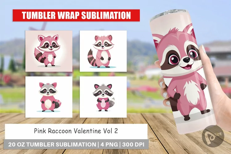 Tumbler Pink Raccoon Valentine